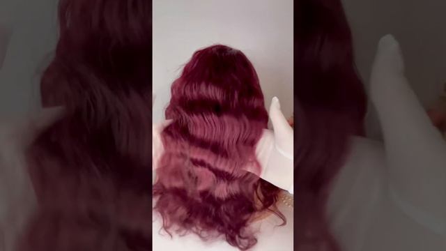 Парик из натуральных волос кудри винный цвет 40 см