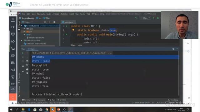 Vebinar #3. Javada ma'lumot turlari va o'zgaruvchilar. смотреть онлайн