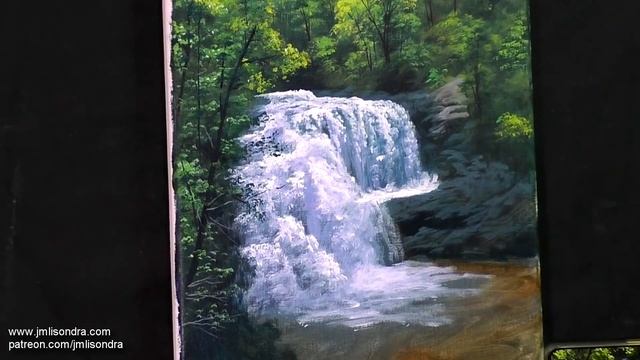 Acrylic Landscape Painting In Time-lapse / How To Paint Realistic Waterfalls / JMLisondra