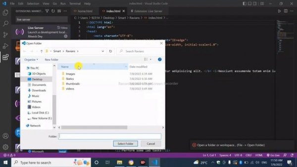 visual studio code live server open a folder or workspace