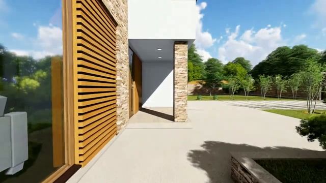 современный дом с солнечными панелями на плоской кровле