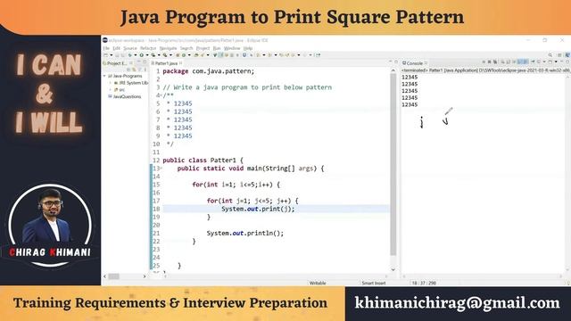 34 | Java Program To Print Square Pattern | Java Nested For Loop смотреть онлайн