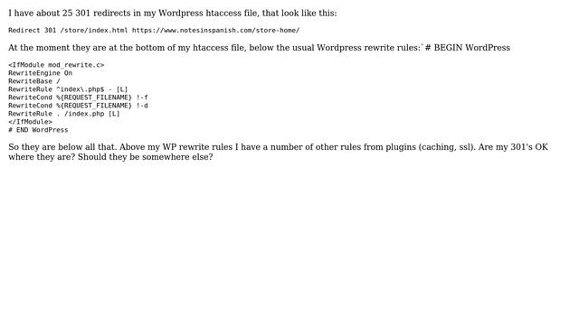 Webmasters: Where to place 301 redirects in my Wordpress htaccess file? смотреть онлайн