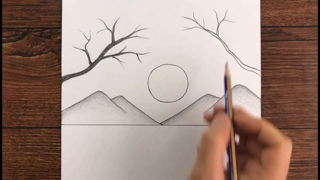 Karakalem Manzara Resmi Çizimi Nasıl Yapılır - Karakalem Çizimleri - How To Draw A Landscape Easy