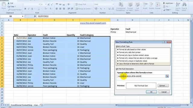 Conditional formatting row in Excel 2010 with multiple conditions using the AND function смотреть онлайн
