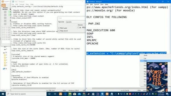 Moodle installation with php.ini configuration.