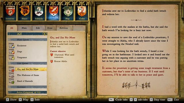 Kingdom Come - Deliverance - A Woman's Lot - Go, and Sin No More - Quest Log Entries смотреть онлайн