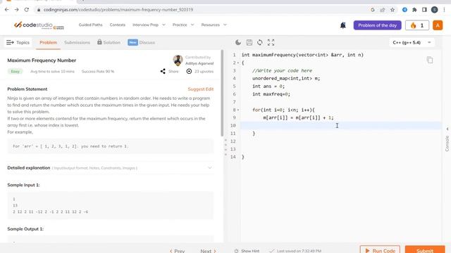 Maximum Frequency Number Coding Ninjas Codestudio #code #leetcode #codestudio #college смотреть онлайн