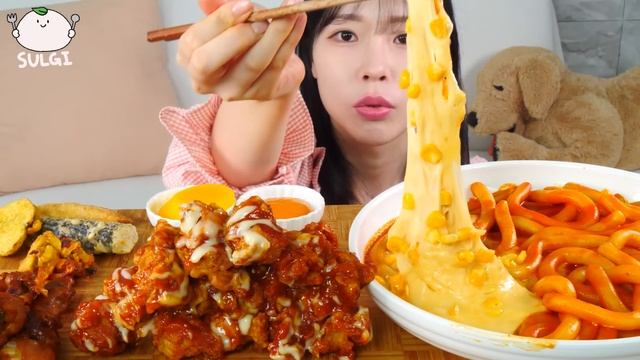 ASMR MUKBANG| 직접 만든 불닭 떡볶이 양념치킨 튀김 먹방 & 레시피 FRIED CHICKEN AND Tteokbokki EATING