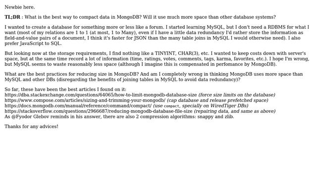 How to keep database size low in MongoDB? смотреть онлайн