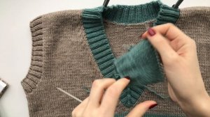 Мини МК l Жилет спицами с V-образной горловиной лицевой гладью? l Вязание спицами