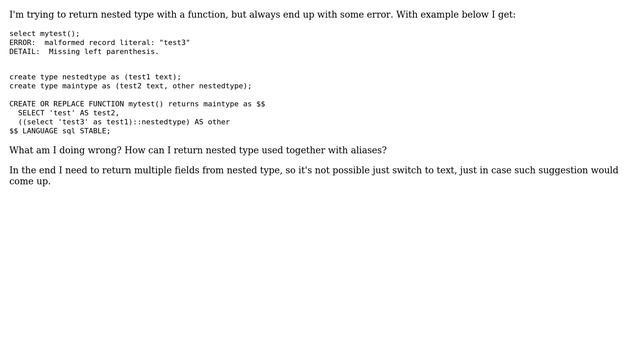 Databases: Postgresql how to return nested type in a function смотреть онлайн
