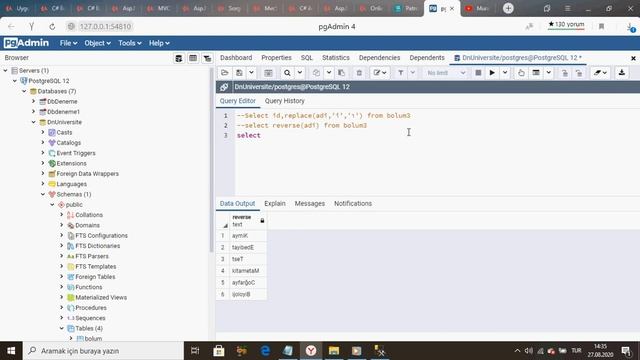 PostgreSQL Ders 35 Metinsel Fonksiyonlar 3 (Replace Reverse Substring) смотреть онлайн