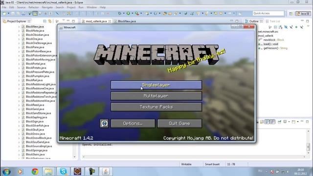 Как написать мод на Minecraft 1.4.2 Урок 2 Первый мод =) смотреть онлайн