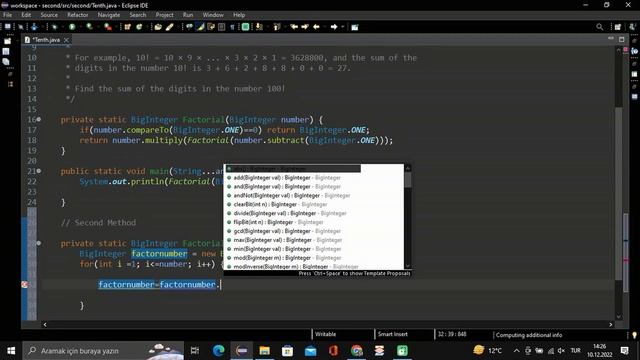 100! sayısının rakamları toplamı (JAVA) смотреть онлайн