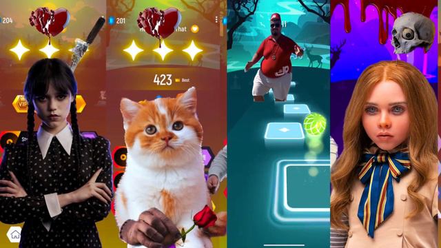 Wednesday Vs Cute Cats Bongo Cats Vs Skibidi Bop Vs Megan (M3gan) - Tiles Hop EDM Rush #tileshop