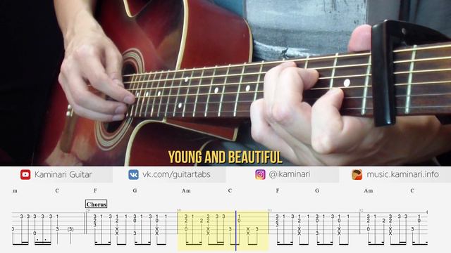 Young and Beautiful on Guitar. FREE TABS. Lana Del Rey fingerstyle guitar cover смотреть онлайн