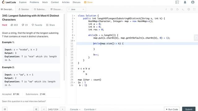 leetcode340 Longest Substring with At Most K Distinct Characters смотреть онлайн