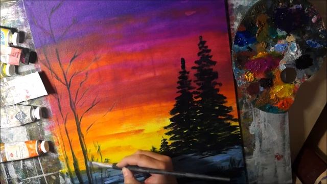 Пишу маслом картину "Зимний вечер" смотреть онлайн