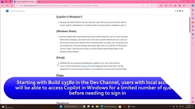 Windows 11 Build 23580 (Dev) - Copilot Local Account Support, Nearby Share and MORE! смотреть онлайн