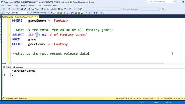 SQL Server Derived Data - Aggregate Functions (MIN, MAX, SUM, AVG, COUNT) смотреть онлайн