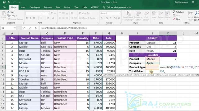 How to use COUNTIFS Formula in ms excel | CountIFS Formula | Hindi | Raj Computers смотреть онлайн
