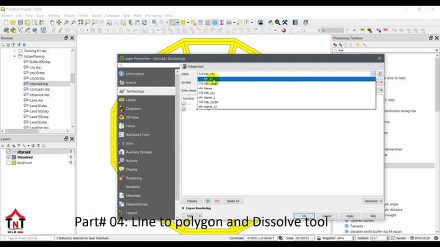 Convert Line To Polygon And Dissolve Tool Toturial In QGIS Part# 04 12-11-2019