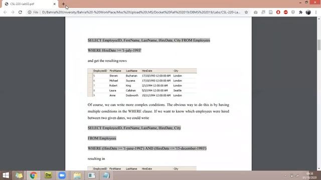 DBMS Lab 02- Querying Database Tables | Part 01 смотреть онлайн