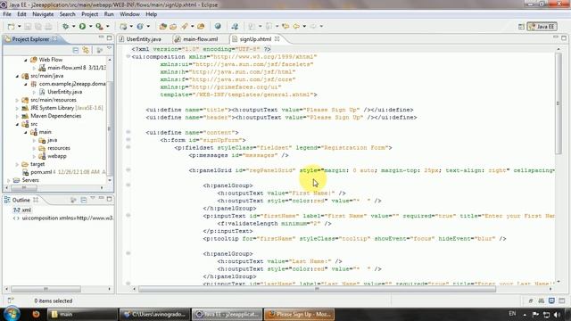 Java EE (J2EE) Tutorial for beginners Part14 - Create Java model for SignUp, bind model to view смотреть онлайн
