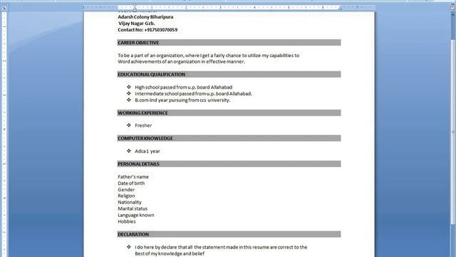 How to make a resume in ms word 2007 in hindi смотреть онлайн