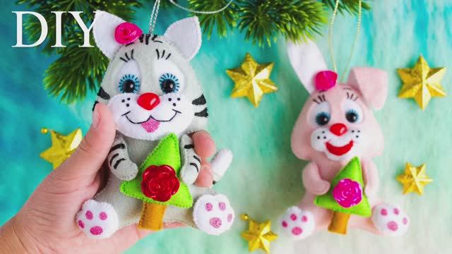 НОВОГОДНИЙ КОТИК из фетра. СИМВОЛ 2023 своими руками смотреть онлайн