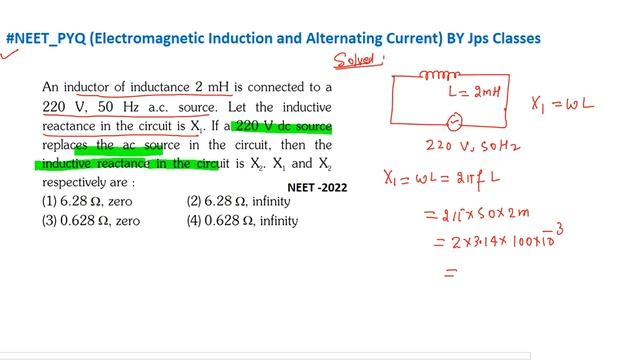An inductor of inductance 2 mH is connected to a 220 V 50 Hz a.c. source. Let the inductive react смотреть онлайн