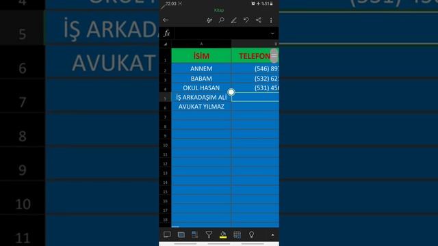 TELEFONDA EXCEL KULLANIMI 3 TELEFON REHBERİ OLUŞTURMA смотреть онлайн
