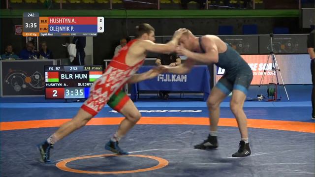 1/8 FS - 97 kg: A. HUSHTYN (BLR) v. P. OLEJNYIK (HUN) смотреть онлайн