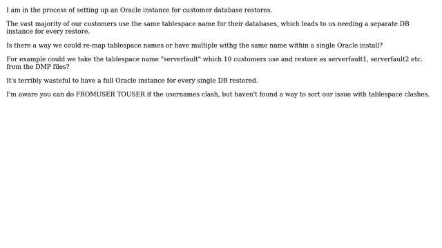 DevOps & SysAdmins: Can you restore multiple Oracle databases with the same tablespace name? смотреть онлайн