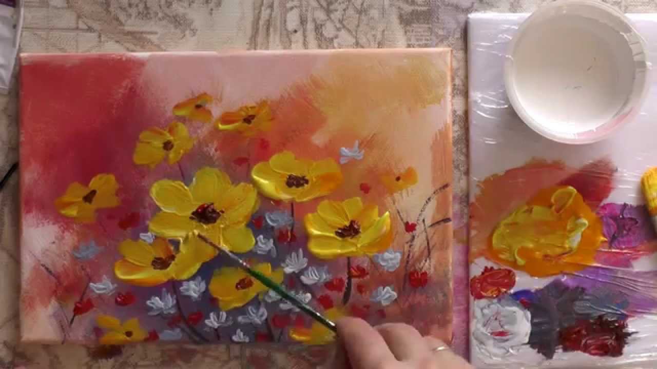 Рисуем акрилом цветы.  Спонтанный букет. Draw Acrylic Flowers.
