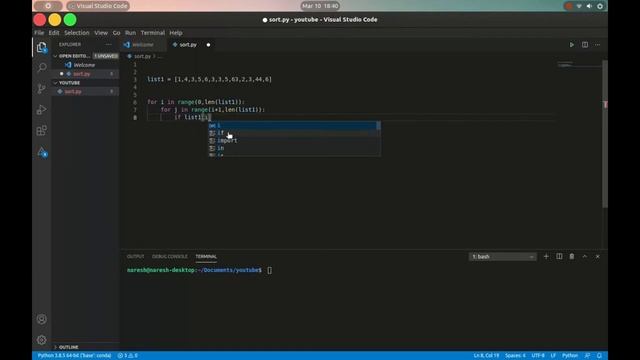 Sort a list in python without using sort method || NARESH SWAMI || смотреть онлайн