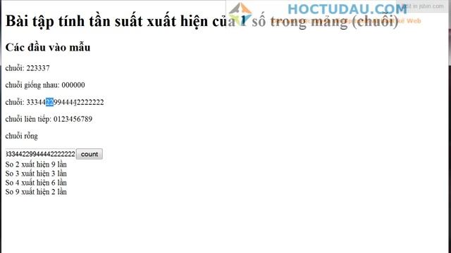 Bài tập Javascript, PHP, C#, Java, C, Pascal, jQuery .. : đếm tần xuất số trong mảng смотреть онлайн