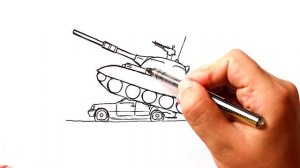 Как нарисовать Танк раздавливающий машину