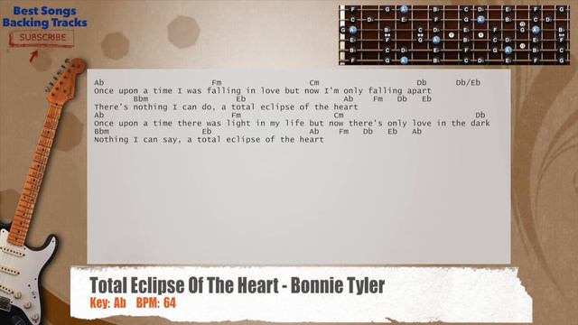 🎸 Total Eclipse Of The Heart - Bonnie Tyler Guitar Backing Track with chords and lyrics смотреть онлайн
