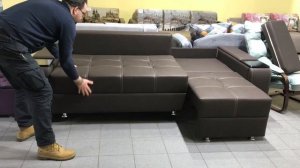 Диван трансформер на металлокаркасе с ящиками и столиком в подлокотниках