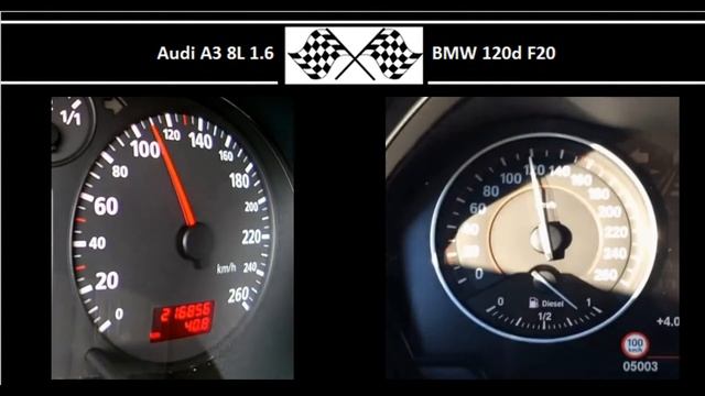 Audi A3 8L 1.6 VS. BMW 120d F20 - Acceleration 0-100km/h смотреть онлайн