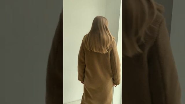 Эко шуба тедди из стриженной овечьей шерсти Токио коричневая 115 см смотреть онлайн