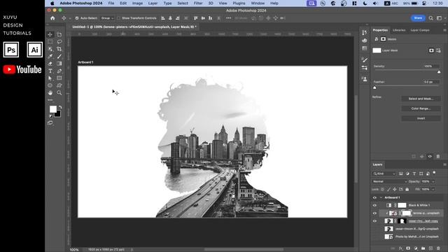 How To Make Double Exposure With Adobe Photoshop Layer Masks | Adobe Photoshop Tutorial смотреть онлайн