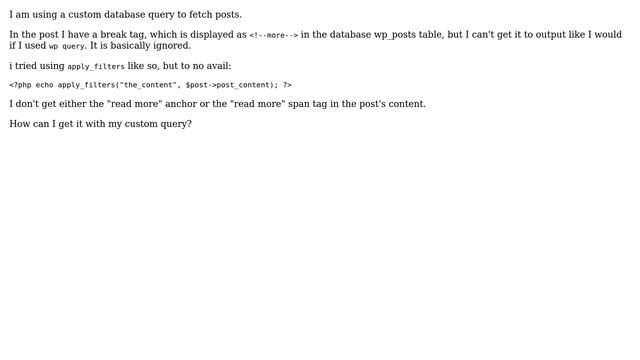 Wordpress: get "read more" with custom DB query like you would with WP Query смотреть онлайн