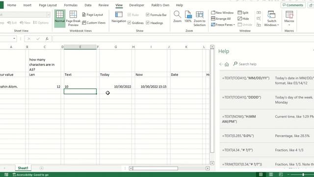 Excel Function: Len, Text, Today, Now, Date, Hour, Minute, Second