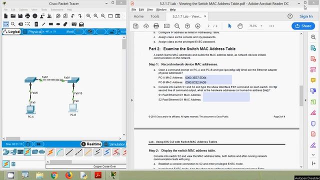 5.2.1.7 Lab - Viewing the Switch MAC Address Table смотреть онлайн