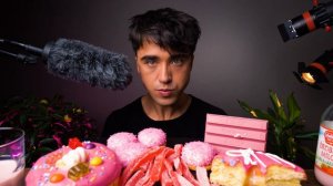 ASMR EATING ONLY PINK FOODS FOR A DAY (DONUT, CHOCOLATE, ICE CREAM & PINK MILK) | McBang ASMR