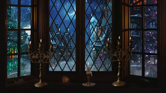 Hogsmeade Window "Winter Night" ⛄ Harry potter ASMR Ambience - Christmas Music ? Fireplace & Snow смотреть онлайн