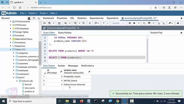 SQL Statement Delete Query | PostgreSQL tutorial for beginners | harisystems смотреть онлайн